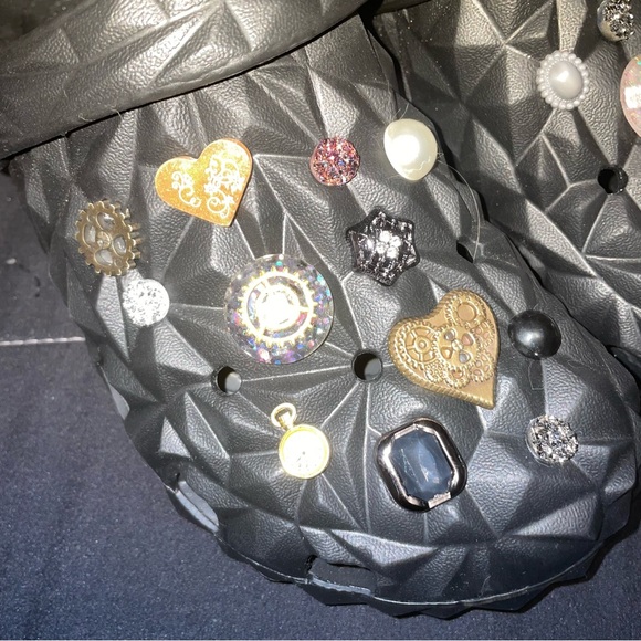 Geometric Black Embellished Clogs with steampunk Charms 40-41 (w9 m7) nwot - Picture 2 of 9